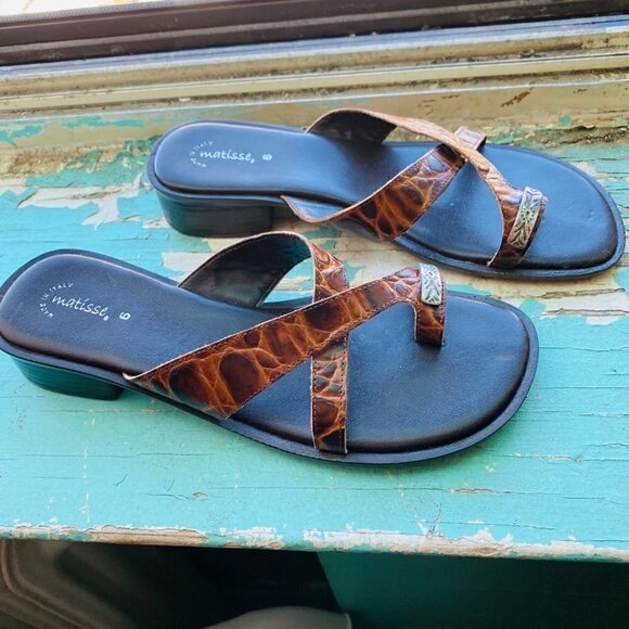 Matisse Leather Upper Animal Print Embellished Slip On Sandal Brown Size 6 - Picture 3 of 7